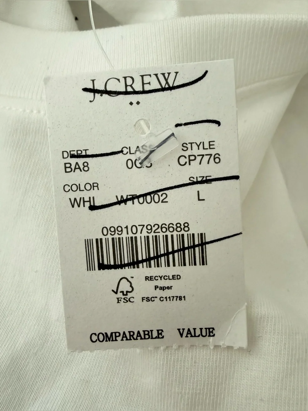 NWT J. Crew Essential Tee White Size Large
